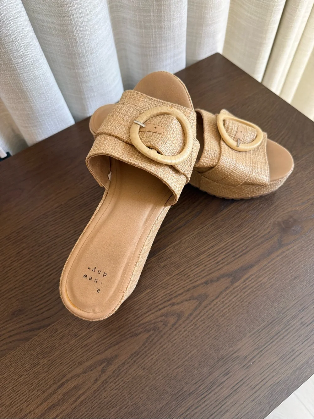 Target Neutral Woven Tan Espadrille Wedge Slide with Decorative Buckle